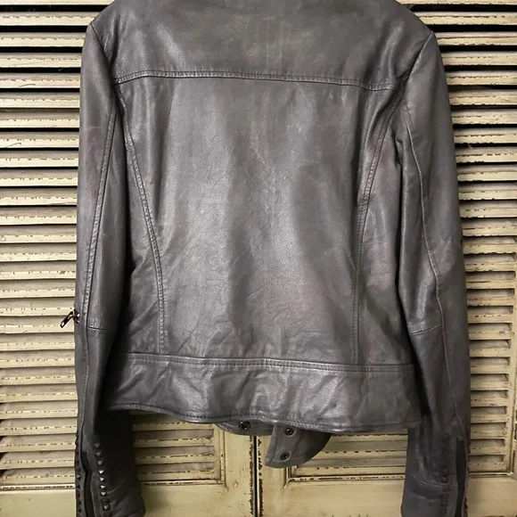 Muubaa gray leather studded biker moto jacket - Picture 4 of 10